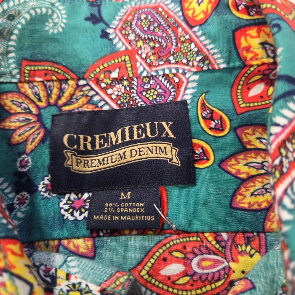 Cremieux Premium Denim Mens Medium Teal Paisley Floral Short Sleeve Button Shirt - Picture 3 of 5